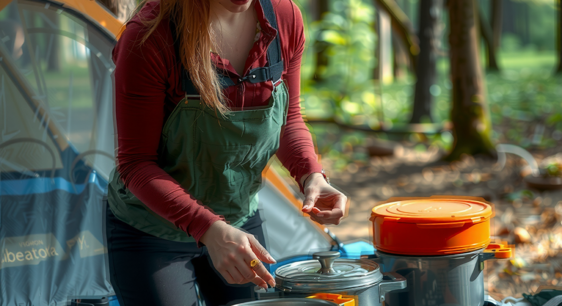 best camping cookware set — lifestyle photo showing THTYBROS 17-Piece Camping Cookware in use