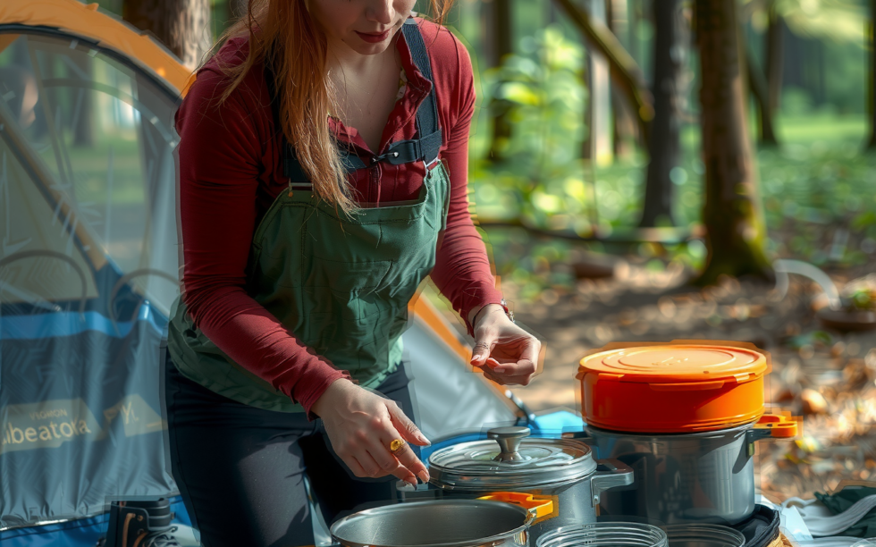 best camping cookware set — lifestyle photo showing THTYBROS 17-Piece Camping Cookware in use