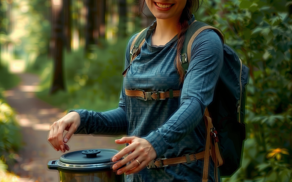 camping cooking set for 2 — lifestyle photo showing 17-Piece Camping Cooking Set in use