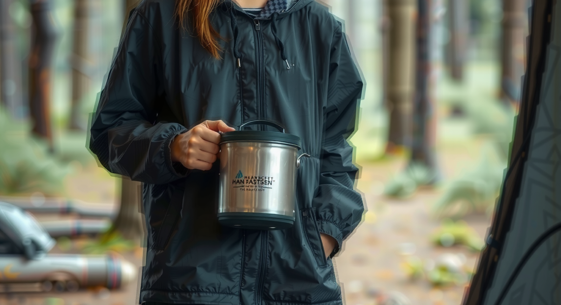 camping cookware set for 2 — lifestyle photo showing HOMGEN Upgraded Camping Pots in use