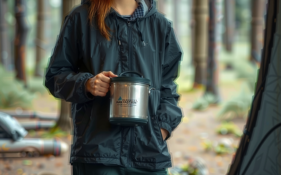 camping cookware set for 2 — lifestyle photo showing HOMGEN Upgraded Camping Pots in use