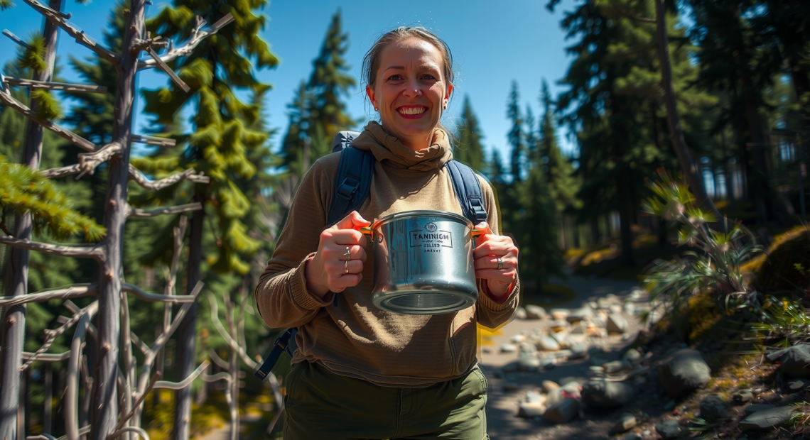 maxi titanium pot camping — lifestyle photo showing Maxi Titanium Pot 1100ml in use