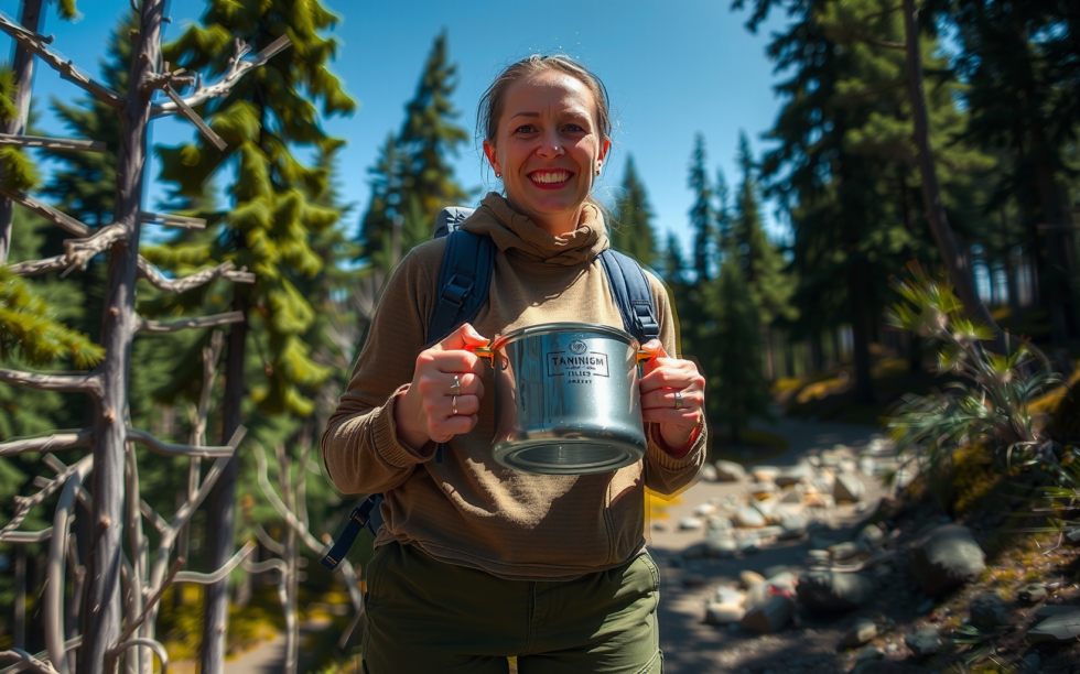 maxi titanium pot camping — lifestyle photo showing Maxi Titanium Pot 1100ml in use