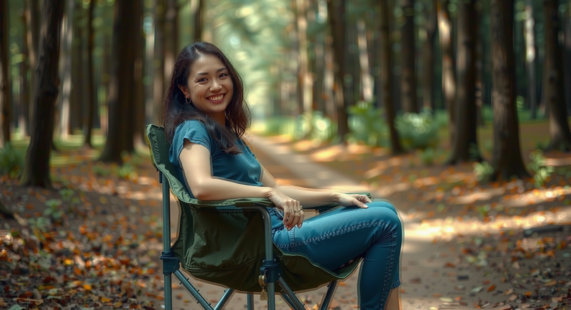 lightweight camping chair — lifestyle photo showing TREKOLOGY YIZI GO Camping in use