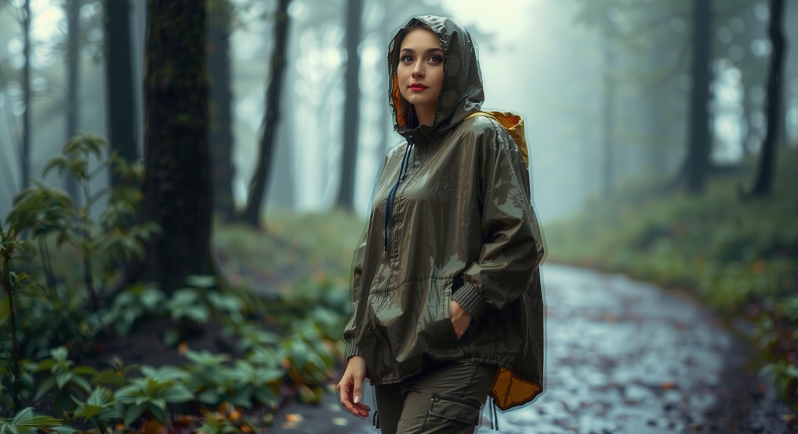 waterproof rain poncho for adults — lifestyle photo showing Houbobo Hooded Rain Poncho in use