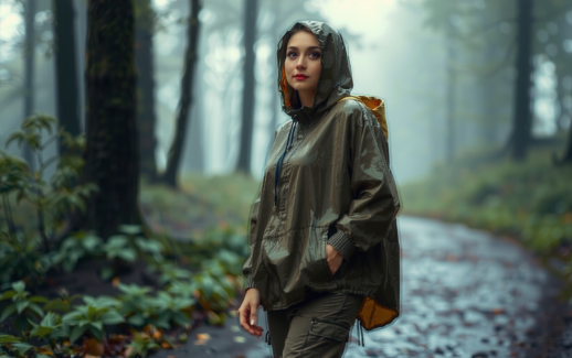 waterproof rain poncho for adults — lifestyle photo showing Houbobo Hooded Rain Poncho in use