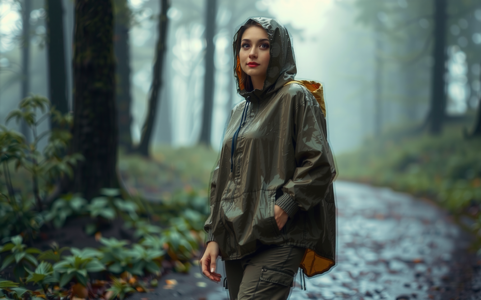 waterproof rain poncho for adults — lifestyle photo showing Houbobo Hooded Rain Poncho in use