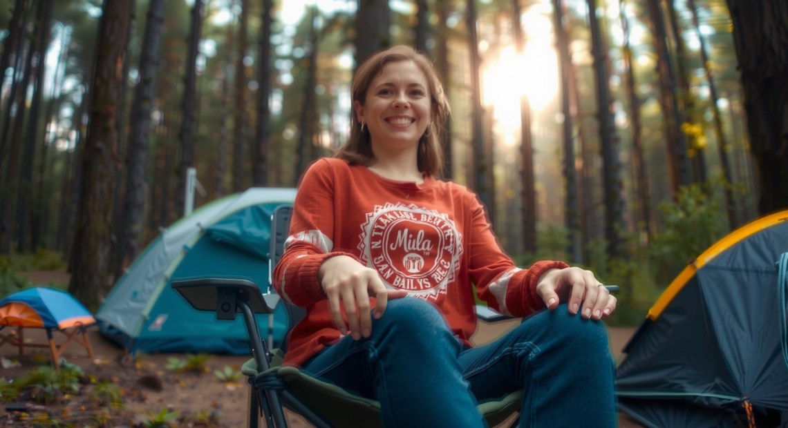 lightweight camping chair for backpacking — lifestyle photo showing TREKOLOGY YIZI GO Camping in use
