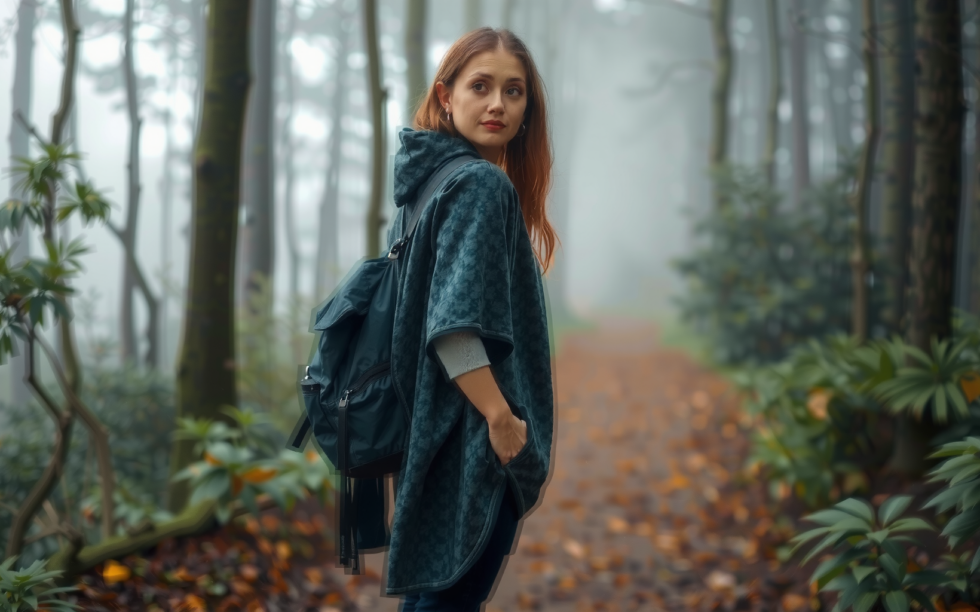 waterproof rain poncho for adults — lifestyle photo showing Houbobo Hooded Rain Poncho in use