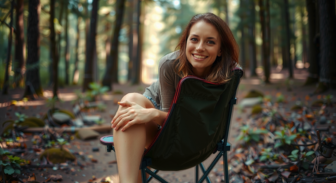 lightweight camping chair for backpacking — lifestyle photo showing TREKOLOGY YIZI GO Camping in use