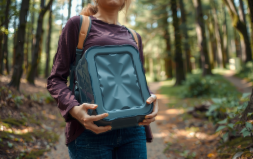portable camping shower rechargeable — lifestyle photo showing WADEO Portable Camping Shower, in use