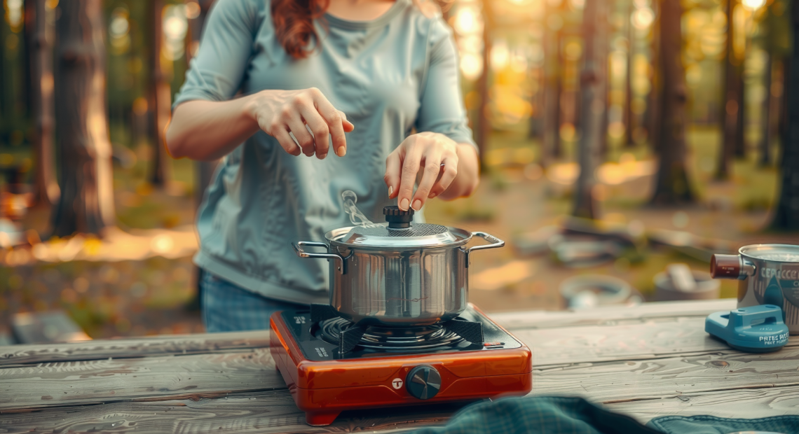 camping cooking utensils set — lifestyle photo showing ReaNea Essentials, Gear Must in use