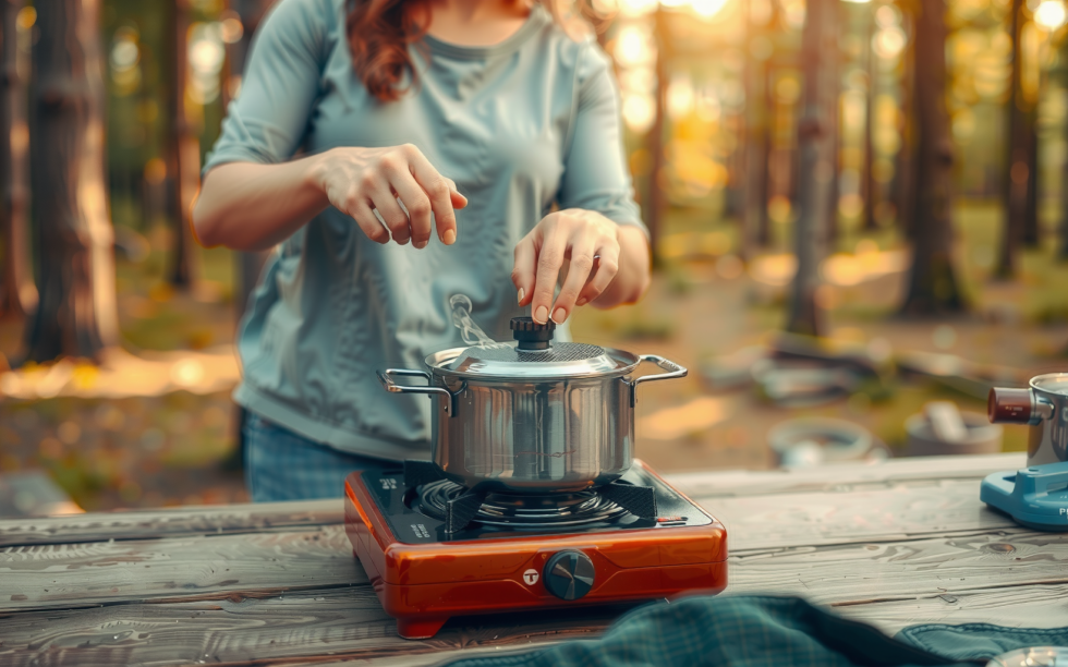 camping cooking utensils set — lifestyle photo showing ReaNea Essentials, Gear Must in use