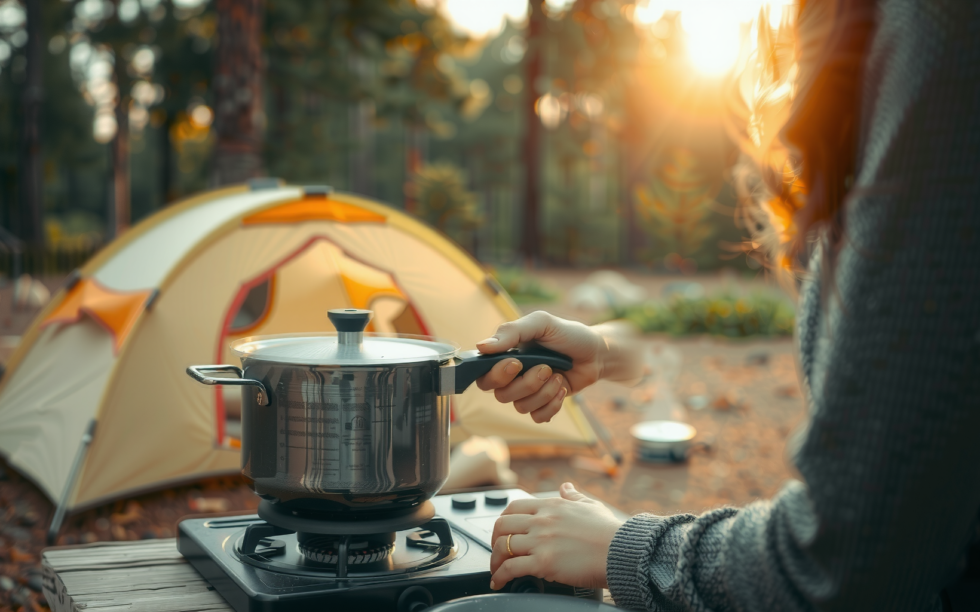 trangia 27-1 cookset — lifestyle photo showing Trangia 27-1 Aluminium Cookset in use