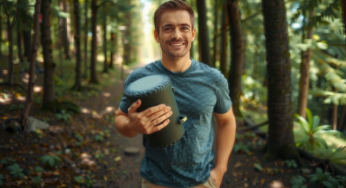 best inflatable camping pillow uk — lifestyle photo showing TREKOLOGY Aluft Pro Large in use