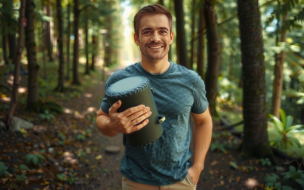 best inflatable camping pillow uk — lifestyle photo showing TREKOLOGY Aluft Pro Large in use