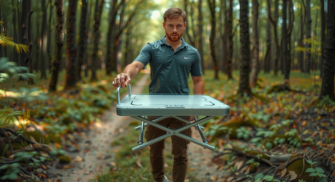 portable folding aluminium camping table — lifestyle photo showing Andes Portable Folding Aluminium in use