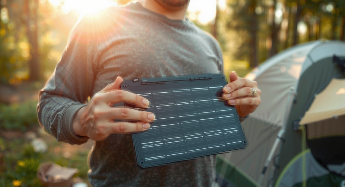 bigblue solar charger — lifestyle photo showing BigBlue 28W Foldable Solar in use