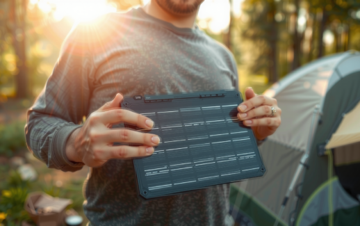 bigblue solar charger — lifestyle photo showing BigBlue 28W Foldable Solar in use