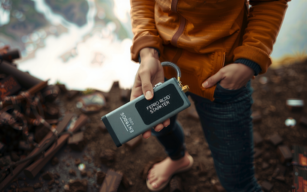 ferro rod fire starter kit — lifestyle photo showing RKR OUTDOOR Ferro Rod in use