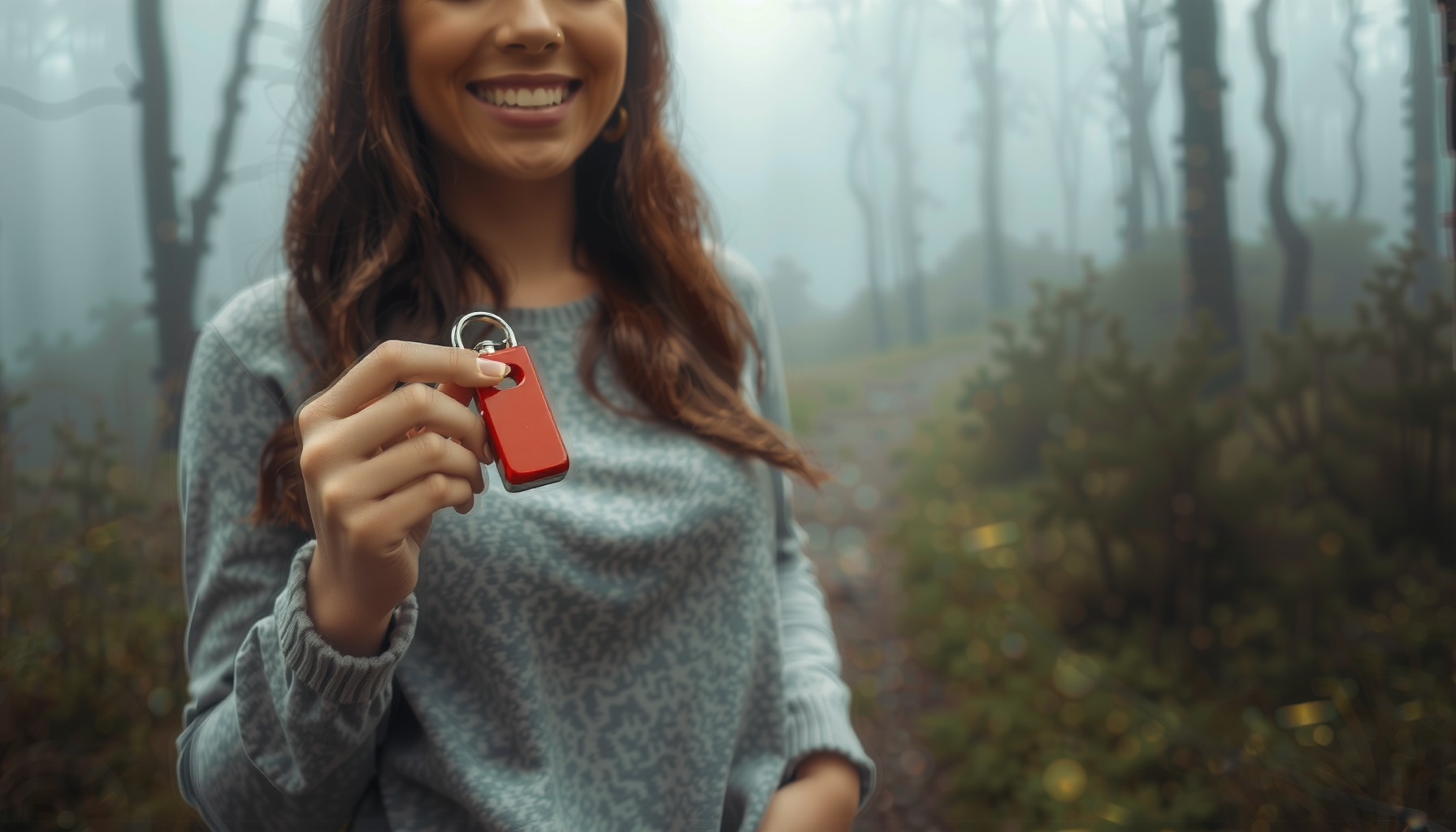 emergency whistle with keyring — lifestyle photo showing 2Pcs Golden Metal Emergency in use