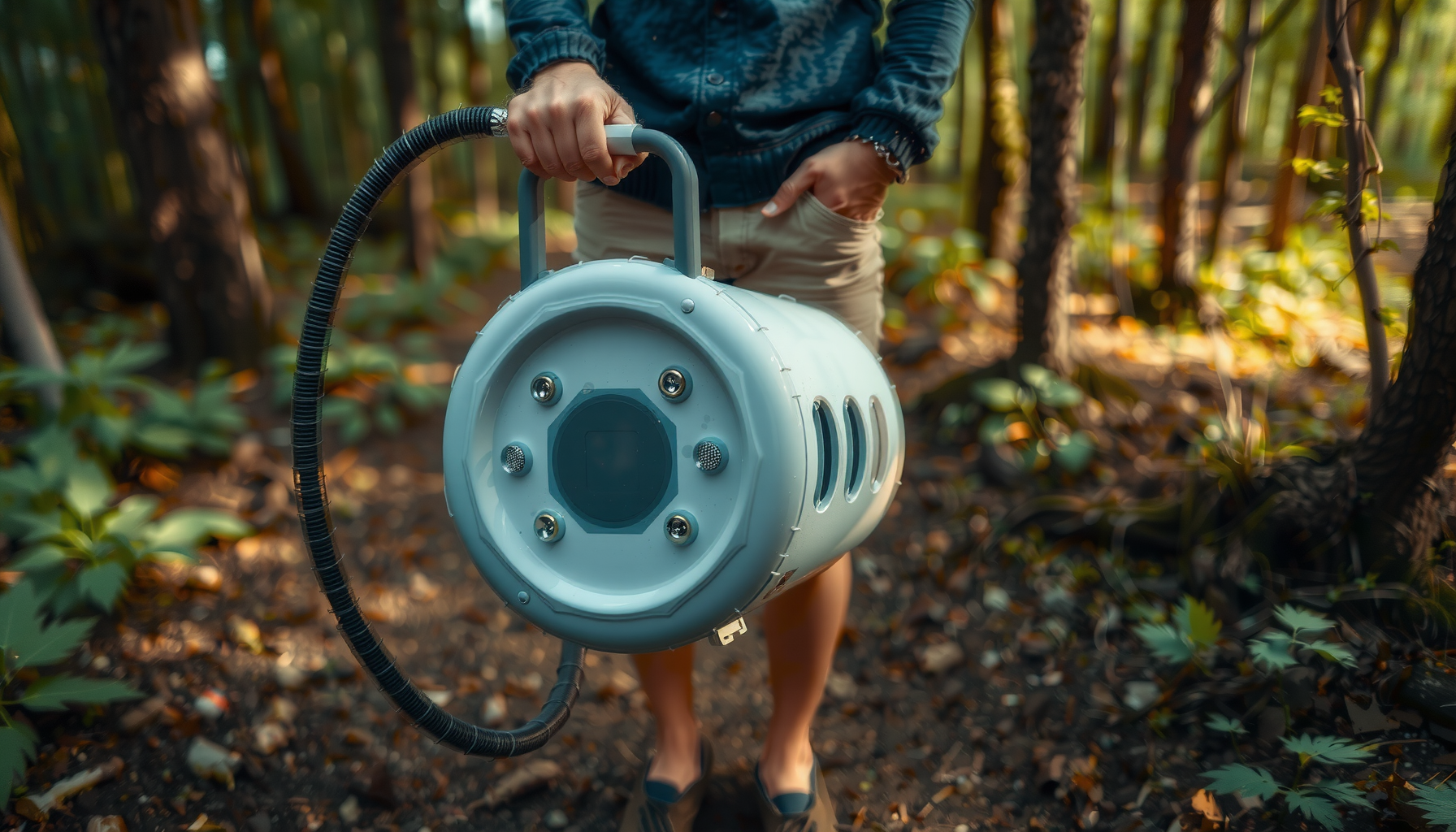 portable solar camp shower — lifestyle photo showing Rhino USA 20L Portable in use