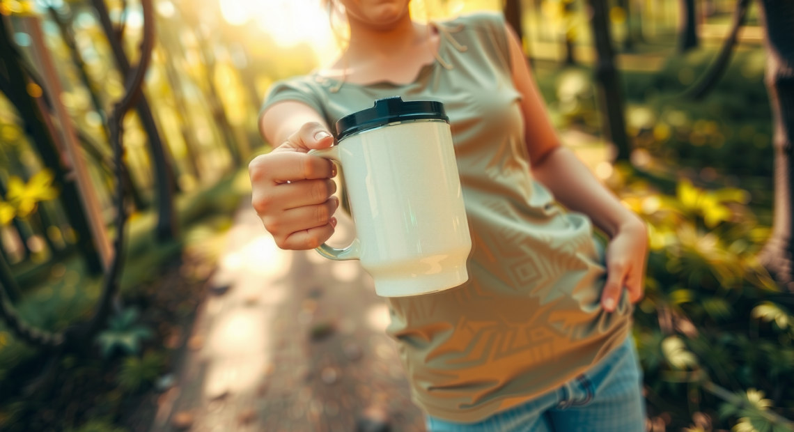 Lifeventure Ellipse reusable mug — lifestyle photo showing Lifeventure Ellipse Reusable Big in use