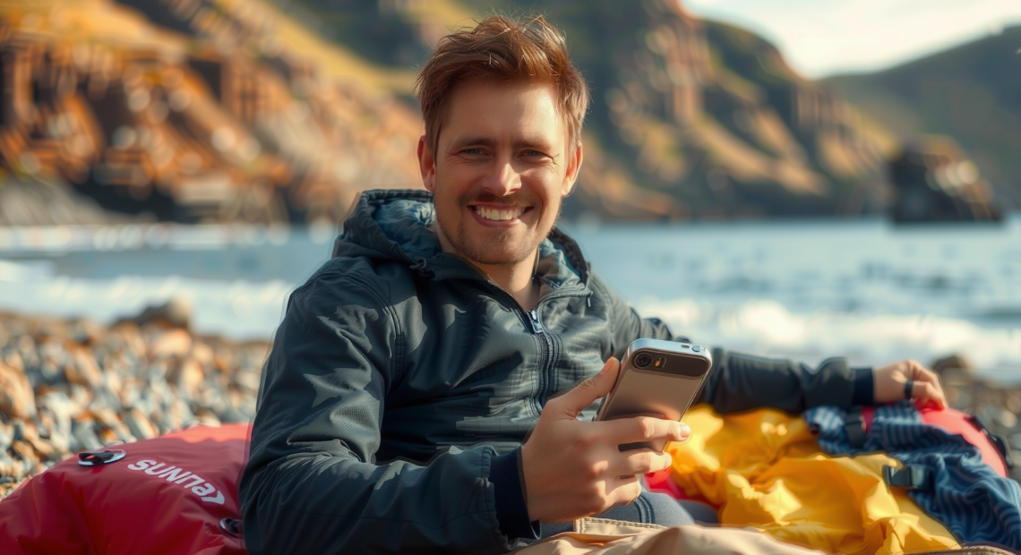 portable waterproof beach blanket UK — lifestyle photo showing BEARZ Outdoor Travel Blanket in use