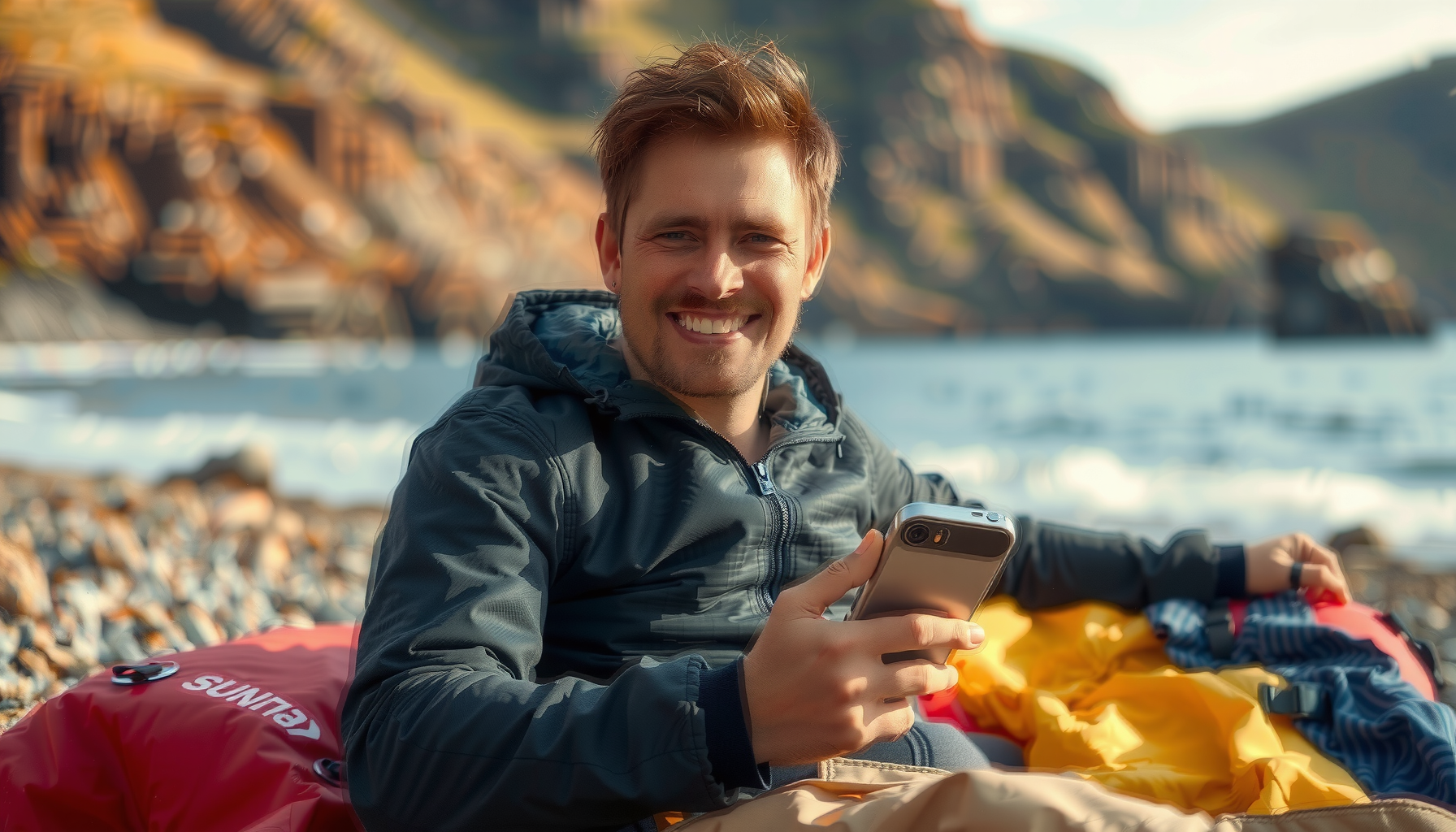 portable waterproof beach blanket UK — lifestyle photo showing BEARZ Outdoor Travel Blanket in use