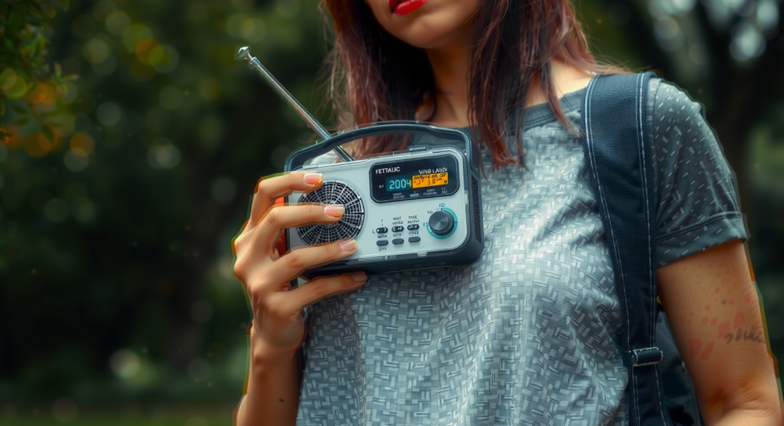 wind up solar radio uk — lifestyle photo showing Wind Up Solar Radio, in use
