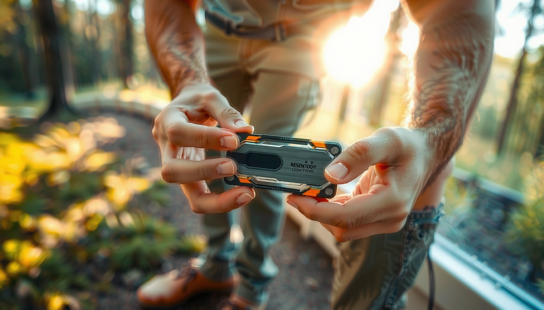 pocket multi tool card for hiking — lifestyle photo showing Camping Essentials Pocket Multi in use