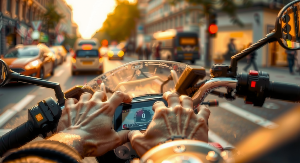 touch screen motorcycle gloves — lifestyle photo showing WTACTFUL Touch Screen Motorbike in use