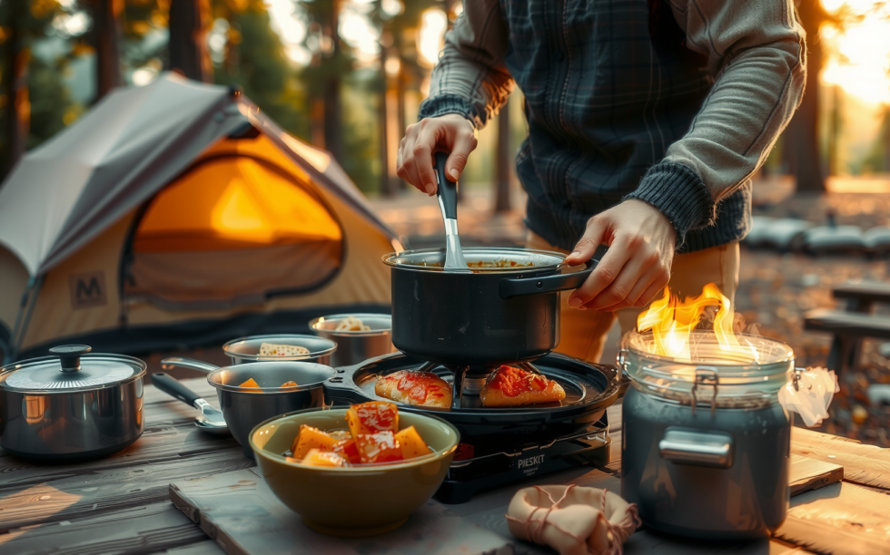portable camping stove propane — lifestyle photo showing Fire-Maple Backpacking and Camping in use