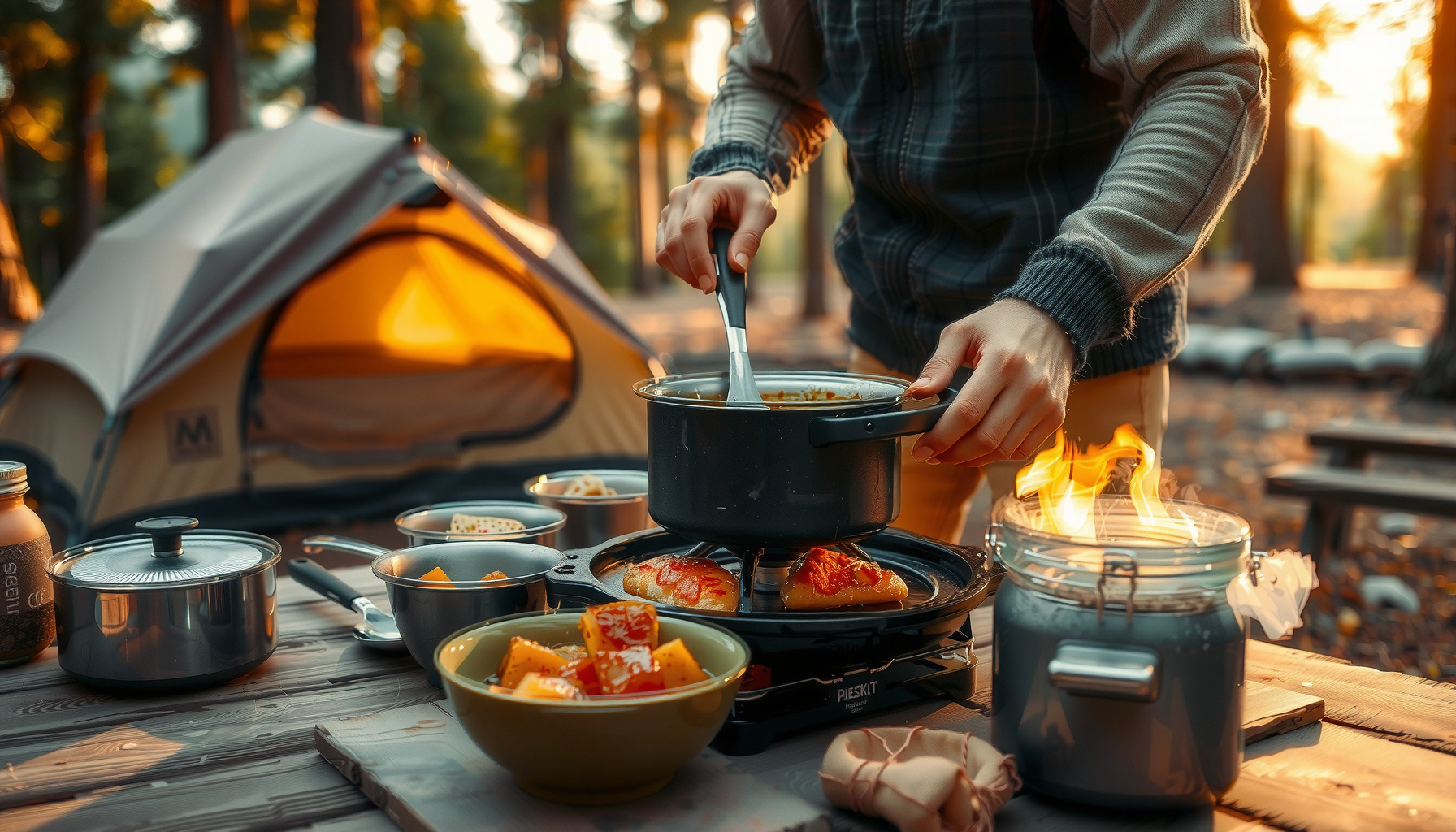 portable camping stove propane — lifestyle photo showing Fire-Maple Backpacking and Camping in use