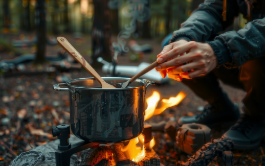 odoland camping cookware set uk — lifestyle photo showing Odoland Camping Cookware Set, in use