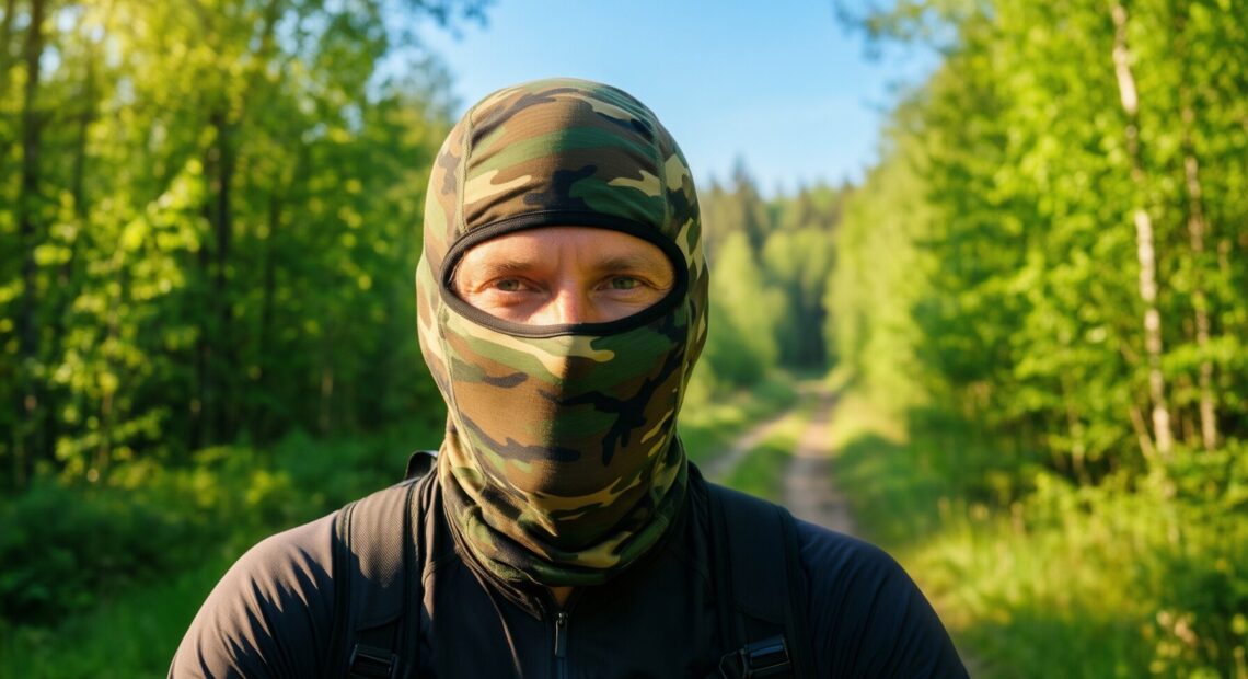 camouflage balaclava for cycling — lifestyle photo showing WTACTFUL SP-03 Camouflage Balaclava in use