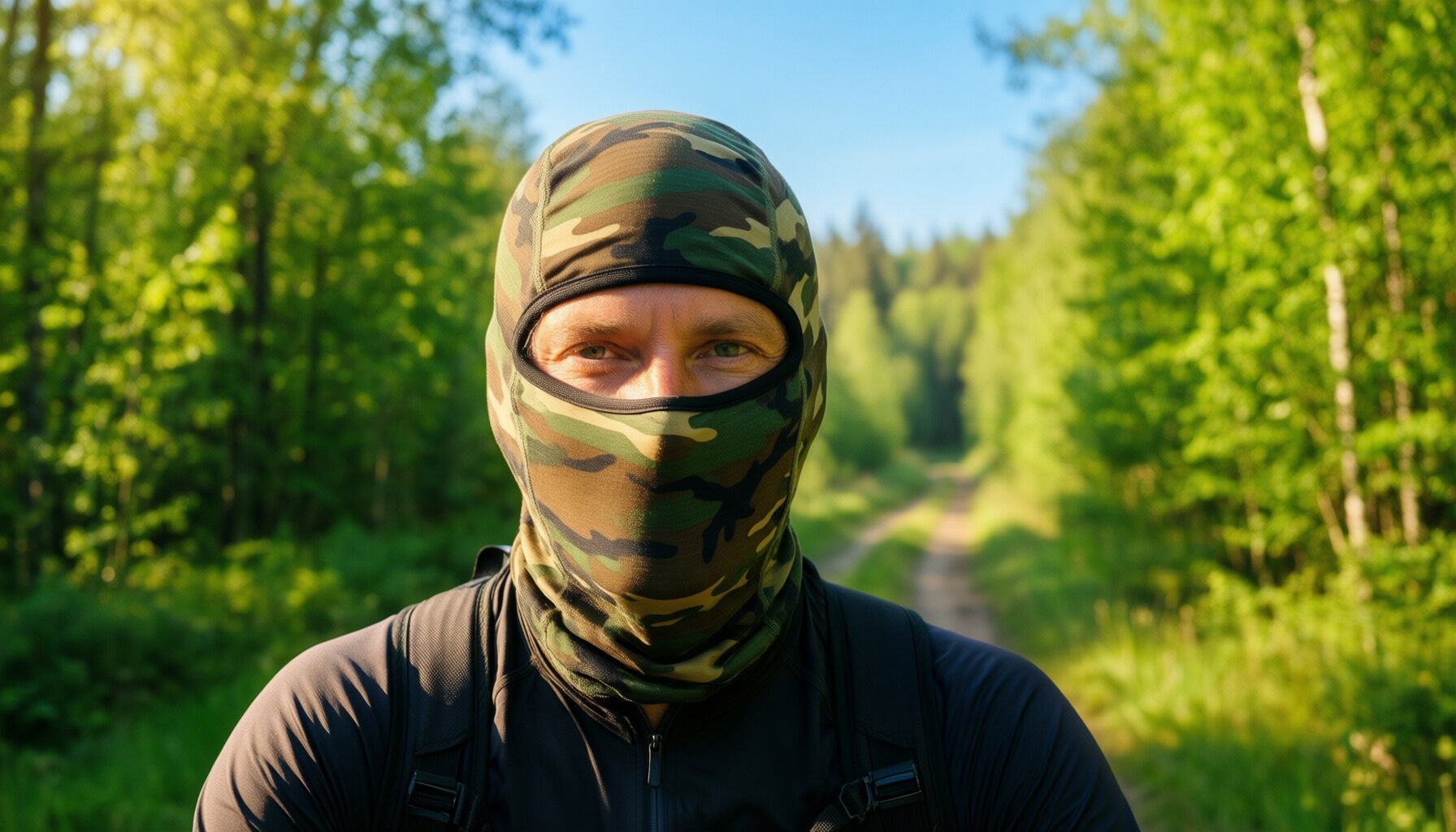 camouflage balaclava for cycling — lifestyle photo showing WTACTFUL SP-03 Camouflage Balaclava in use