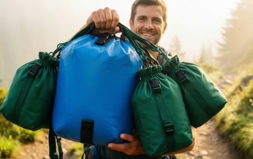 waterproof dry bags for backpacking — illustrative AI-generated lifestyle image