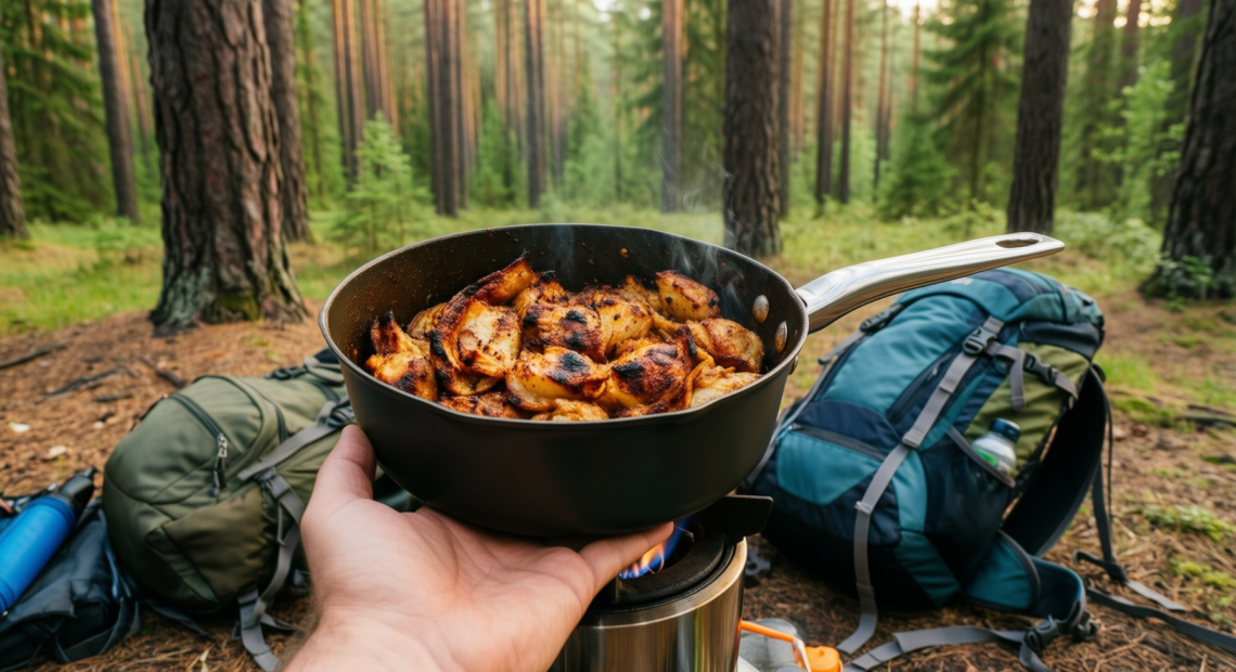 camping cookware set with stove — illustrative AI-generated lifestyle image