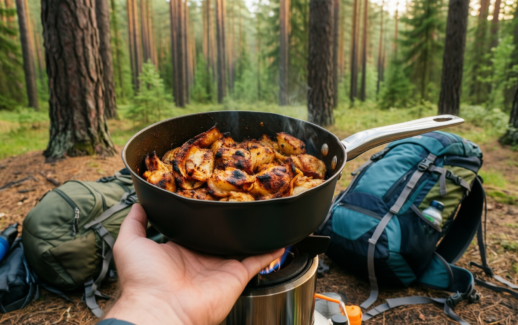 camping cookware set with stove — illustrative AI-generated lifestyle image