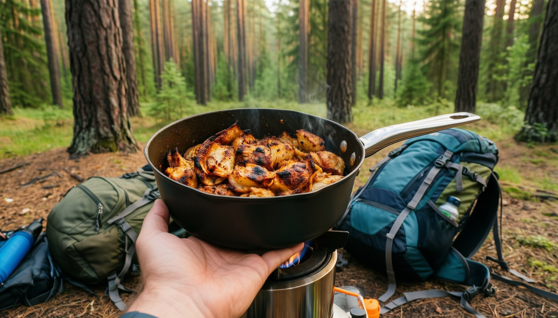 camping cookware set with stove — illustrative AI-generated lifestyle image