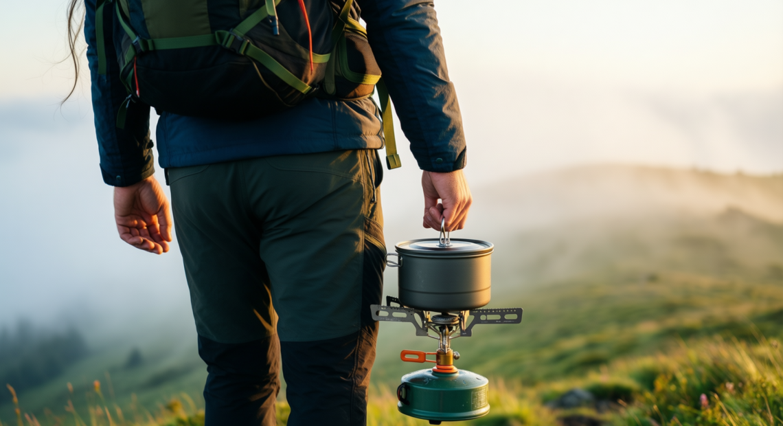 campingaz chef folding double burner stove — illustrative AI-generated lifestyle image