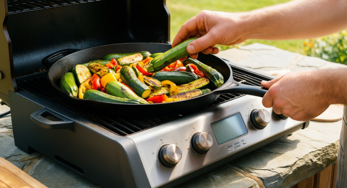 cast iron sizzling pan set — illustrative AI-generated lifestyle image