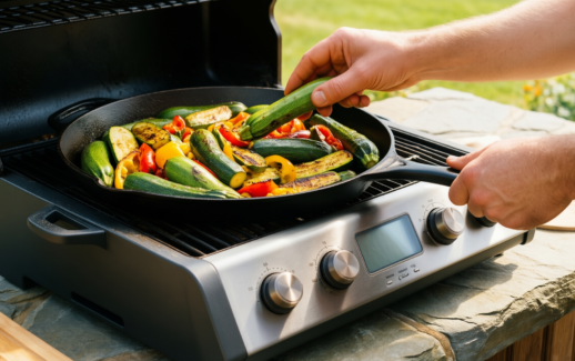 cast iron sizzling pan set — illustrative AI-generated lifestyle image