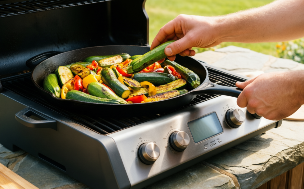 cast iron sizzling pan set — illustrative AI-generated lifestyle image