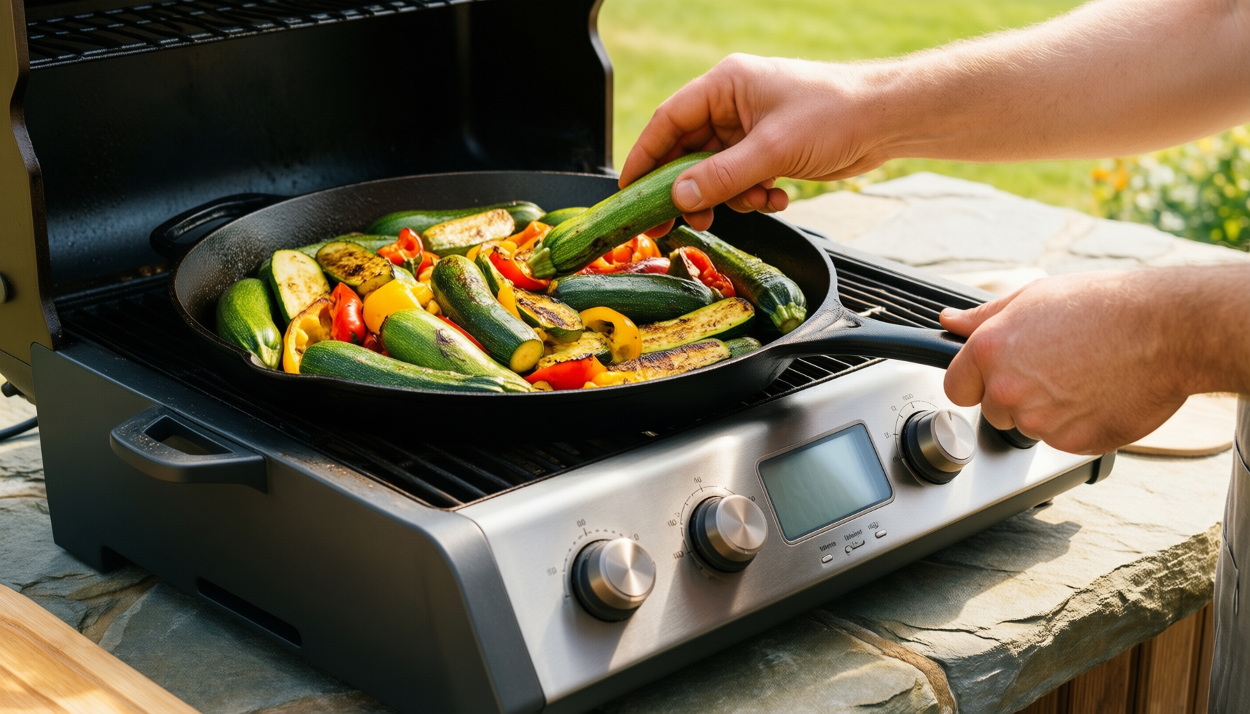 cast iron sizzling pan set — illustrative AI-generated lifestyle image