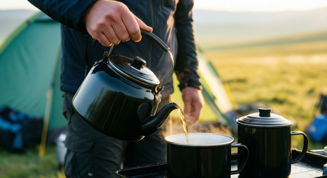 enamel camping set review — illustrative AI-generated lifestyle image