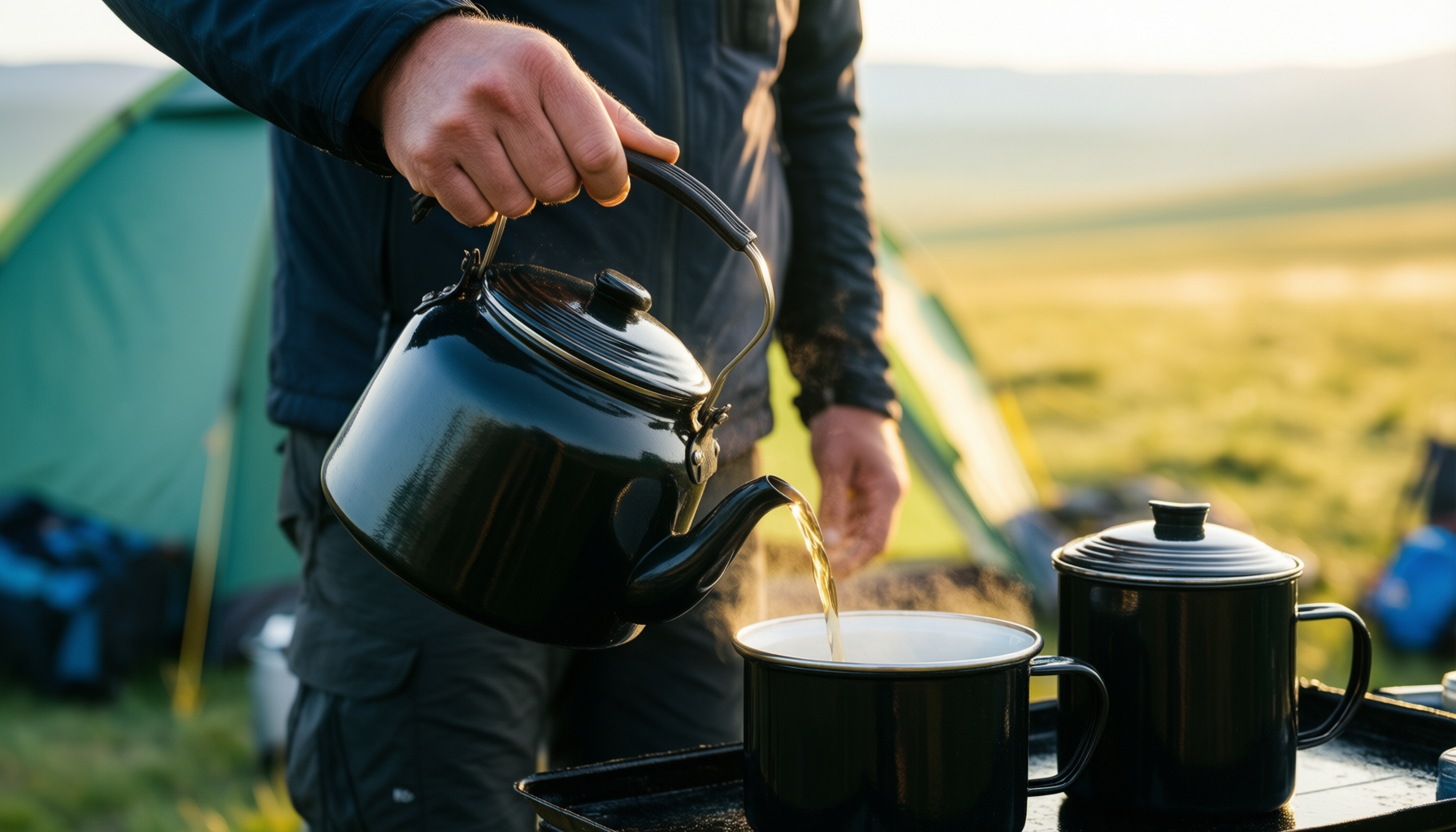 enamel camping set review — illustrative AI-generated lifestyle image
