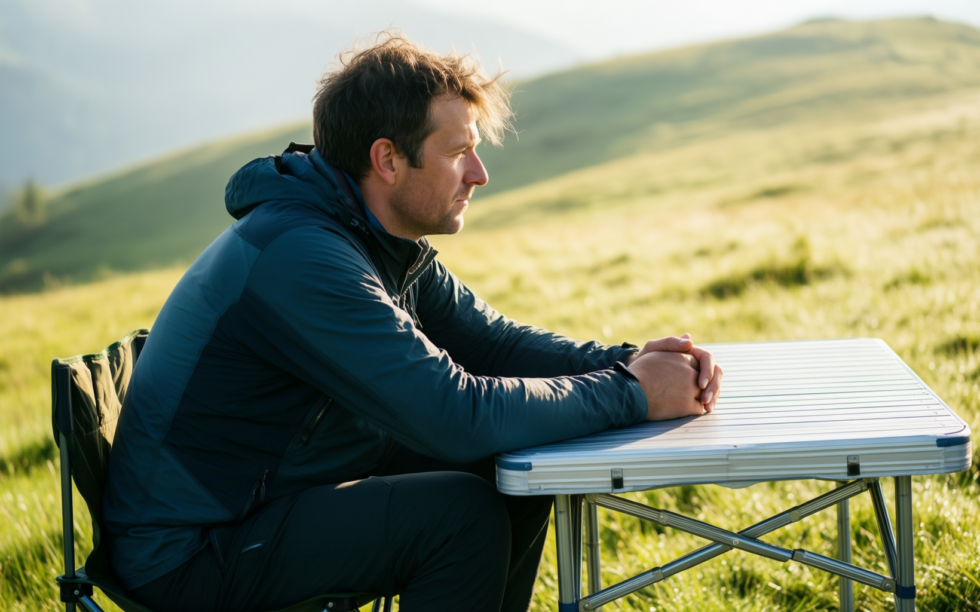 folding camping table review — illustrative AI-generated lifestyle image