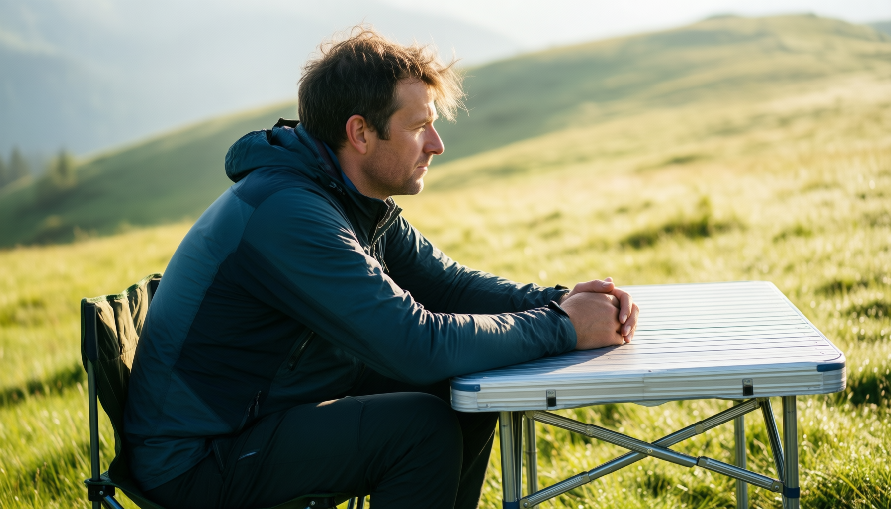folding camping table review — illustrative AI-generated lifestyle image